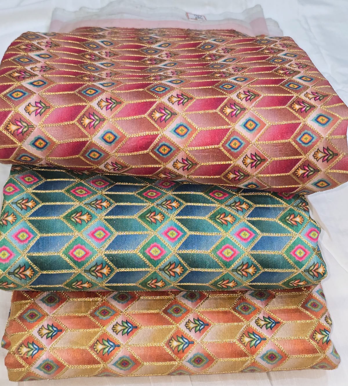 Premium Geometric Floral Printed And Jari Work Ethnic Fabric